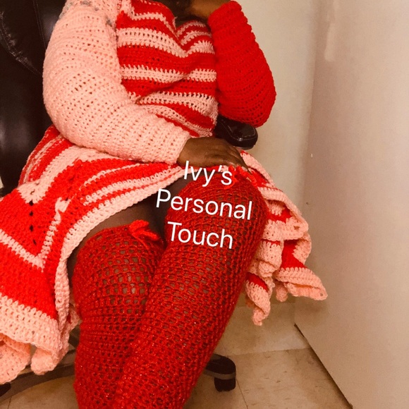 Crocheted sweater and skirt and thigh high set - Picture 7 of 7